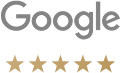 Google logo with five gold stars rating