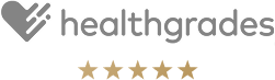 Healthgrades logo with five-star rating.